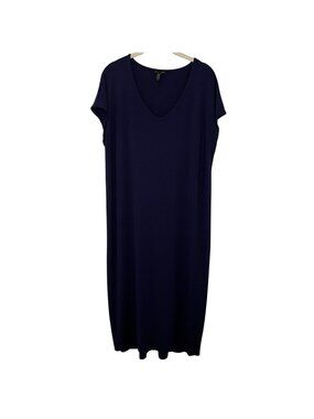 Eileen Fisher Deep Purple V-Neck Midi Dress, M